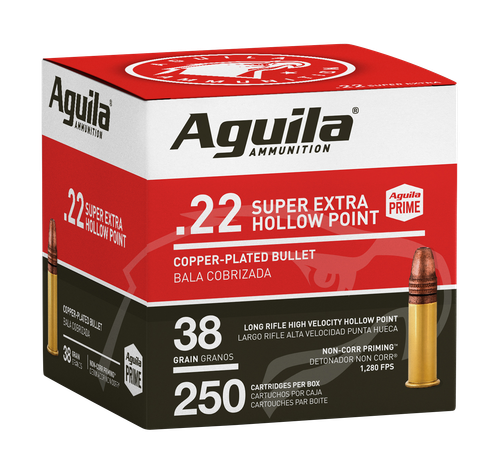 Aguila Super Extra High Velocity Copper Plated 22 LR Ammo 38gr HP 250 Rounds - 1B221103