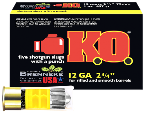 Brenneke K.O. 12 Gauge Ammo 2-3/4" 1oz Slug 5 Rounds - SL122KO