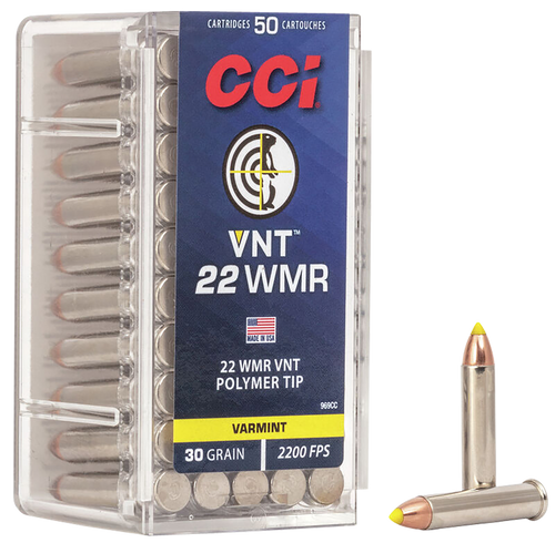 CCI VNT Rimfire 22WMR 30gr Varmint Tipped