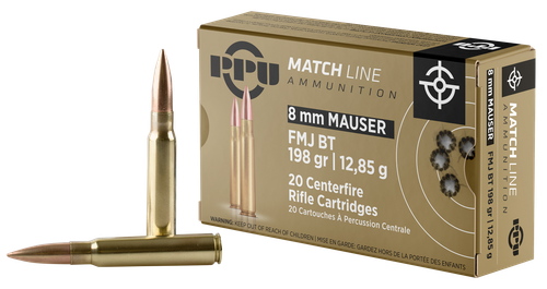 PPU Match 8mm Mauser Ammo 200gr FMJBT 20 Rounds - PPM8