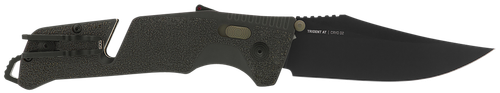 S.O.G Trident At 3.70" Folding Clip Point Plain Black TiNi Cryo D2 Steel Blade/Olive Drab w/FDE Accents Green Handle Features Line Cutter/Glass Breaker