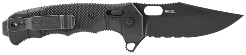 S.O.G Seal XR 3.90" Folding Clip Point Part Serrated Cerakote S35VN Stainless Blade/Black Green Handle Includes Belt