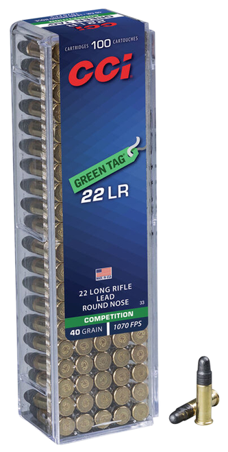 CCI Green Tag Competition Lead Nose 22 LR Ammo 40gr LRN 100 Rounds - 0033