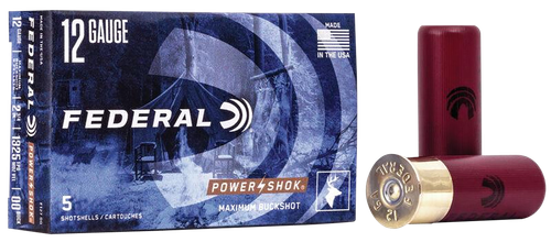 Federal Power-Shok Magnum 12Gauge 2.75" 9Pellets 1 3/16oz 00BuckShot 5 Per Box/50 Case