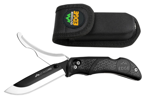 Outdoor Edge RazorPro 3.50" Folding Razor/Gut Plain 420J2 Stainless Blade Black TPR Handle Includes Replacement Blades