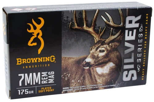 Browning Silver Plated 7mm Rem Mag Ammo 175gr SP 20 Rounds - B192600071