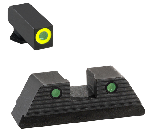 AmeriGlo Trooper Sight Set for Glock Tritium LumiGreen Outline Front Sight-Green Black Rear