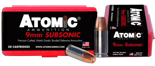 Atomic Match 9mm Luger Ammo 147gr Bonded HP Subsonic 50 Rounds - 00438