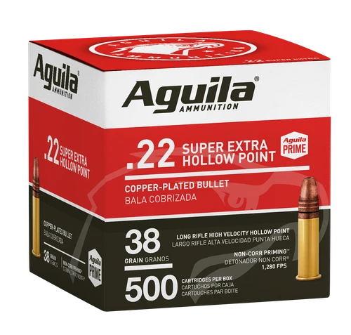 Aguila Super Extra High Velocity Copper Plated 22 LR Ammo 38gr HP 500 Rounds - 1B221118