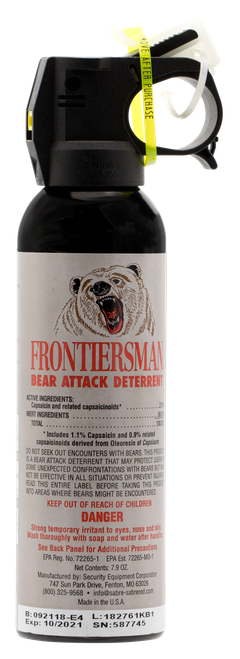 SABRE Frontiersman Bear Spray Effective 30 ft 7.90oz Aerosol Repels Bears - FBAD03