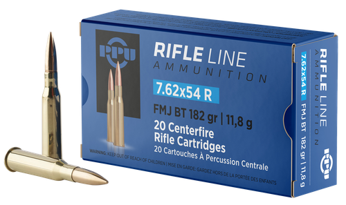 PPU Metric 7.62x54R Ammo 182gr FMJBT 20 Rounds - PP76254F