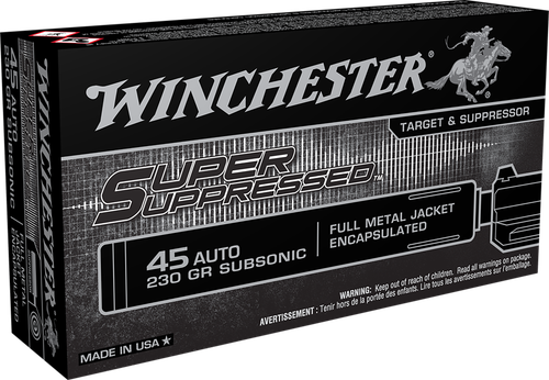 Winchester Super Suppressed 45 ACP Ammo 230gr FMJ Subsonic 50 Rounds - SUP45