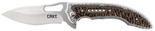 CRKT Fossil 3.96" Folding Drop Point Plain Satin 8 Cr13 MoV Blade/ Brown G10 - 5470