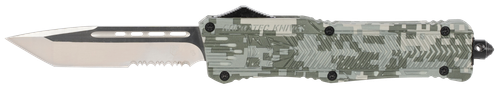 CobraTec Knives CTK-1 Large 3.75" OTF Tanto Part Serrated D2 Steel Blade/Army DigiCamo Aluminum Handle Features Glass Breaker Includes Pocket Clip