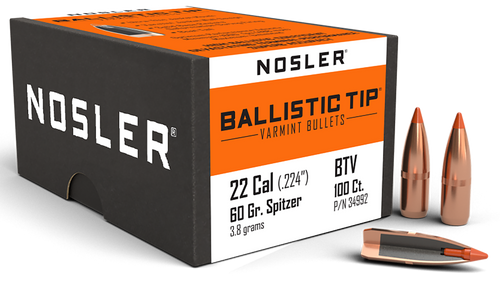 Nosler Ballistic Tip 22Cal 60gr Spitzer 100/Box