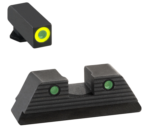 AmeriGlo Trooper Sight Set for Glock Tritium Lumigreen Outline Front Sight-Green Black Rear