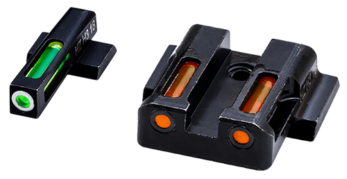 HiViz LiteWave H3 Sight Set for S&W Shield Green Tritium White Outline Front Sight-Orange Fiber Optic Rear