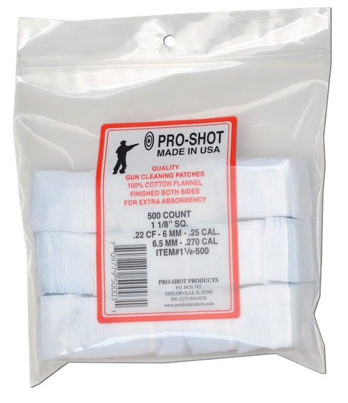 Pro-Shot Cleaning Patches .22/ .270 Cal 1.125" Square Cotton Flannel 500 Pack