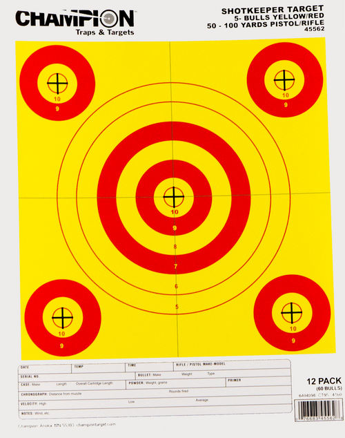Champion Targets Shotkeeper 5-Bullseye 50-100 yds Pistol/Rifle