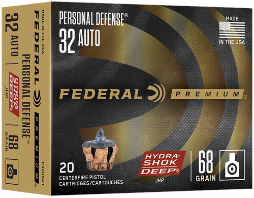 Federal Deep Personal Defense 32 ACP Ammo 68gr Hydra-Shok JHP 20 Rounds - P32HSD1