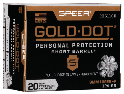 Speer Gold Dot Personal Protection Short Barrel 9mmLuger+P 124gr Hollow Point 20 Per Box/10 Case