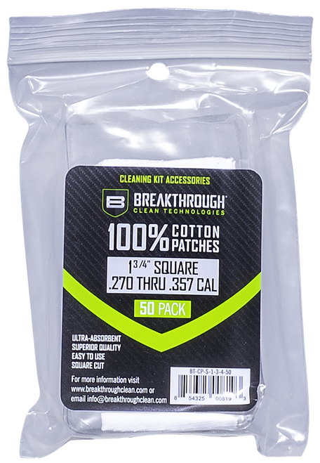 Breakthrough Clean Square Patches 270/357 Cal 1.75" 50 Pack - BTCPS13450
