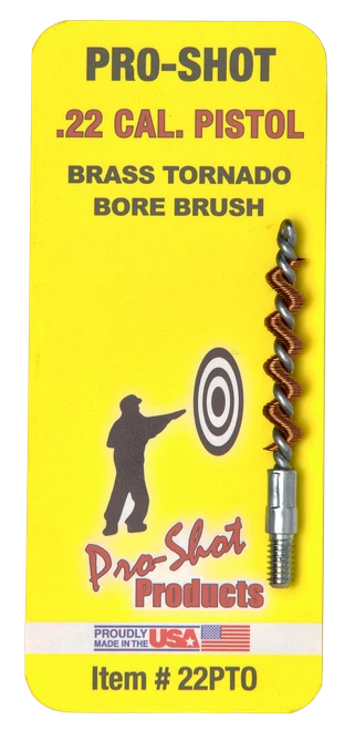 Pro-Shot Tornado Bore Brush .22 Cal Pistol #8-32 Thread Brass Spiral Wound Loop - 22PTO