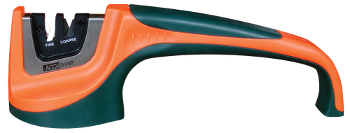 AccuSharp Pull-Through Sharpener Hand Held Fine Coarse Tungsten Carbide and Ceramic Rubber Handle Black/Orange