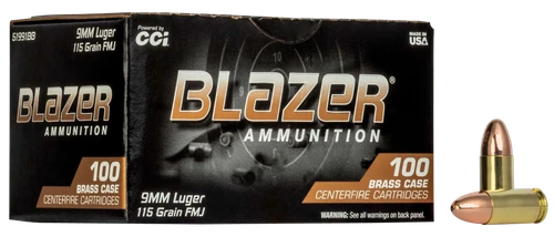 CCI Blazer Brass 9mm Luger Ammo 115gr FMJ 100 Rounds - 51991BB
