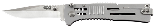 S.O.G SlimJim 3.18" Folding Clip Point Plain Satin AUS-8A Stainless Blade Bead Blasted 420 Steel Handle Includes Belt