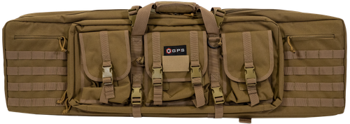 G*Outdoors GPS Bags Double Rifle Case Flat Dark Earth 600D Polyester w/ 2 Padded Pistol Sleeves Molle Webbing & Lockable Zippers