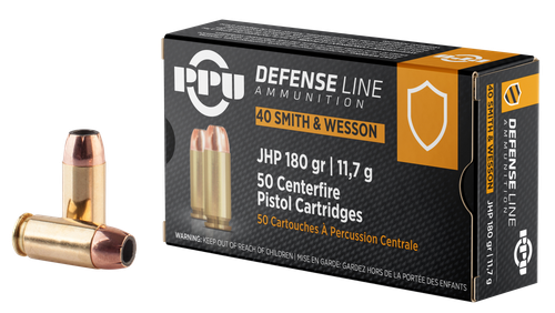 PPU Defense 40S&W 180gr Jacketed Hollow Point 50 Per Box/10 Case