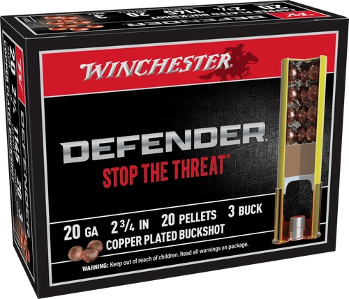 Winchester Defender 20 Gauge Ammo 2-3/4" 20 pltsoz #3 Buck 20 Pellets 10 Rounds - SB203PD