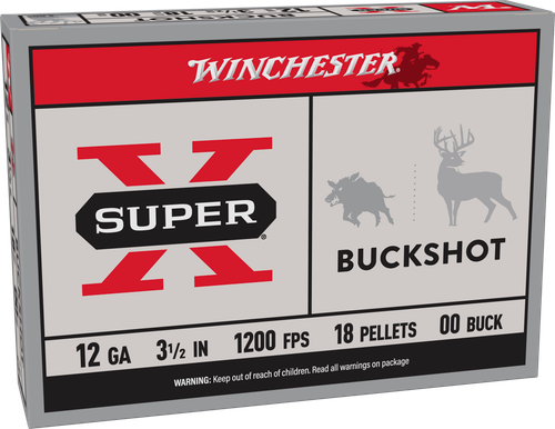 Winchester Super X 12 Gauge Ammo 3-1/2" 18 pltsoz 00 Buck 18 Pellets 5 Rounds - XB12L00