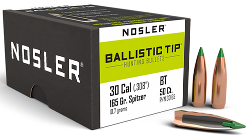 Nosler Ballistic Tip 30Cal 165gr Spitzer 50/Box