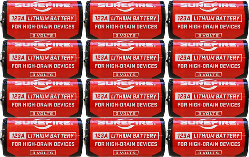 SureFire 123A Batteries Red/Black 3.0 Volts 1 550 mAh (12) Single Package Clamshell