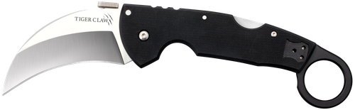 Cold Steel Tiger Claw 3.50" Folding Hawkbill Plain Stonewashed American S35VN Blade/6" Matte Black w/Ring G10 Handle Includes Belt Clip