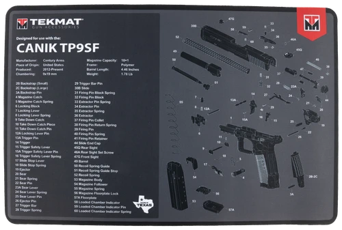 Beck TEK Llc TekMat Cleaning Mat Black/Gray Rubber 11"x17" Canik TP9SF Diagram - TEKR17CANIKTP9SF