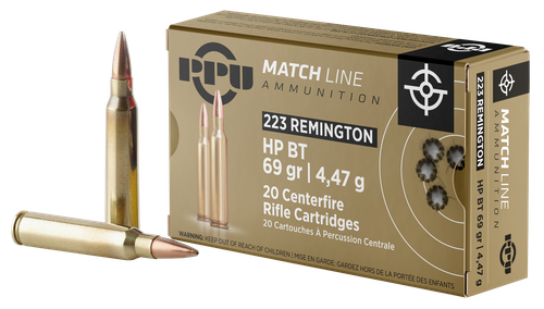 PPU Match 223Rem 69gr Hollow Point Boat Tail 20 Per Box/50 Case