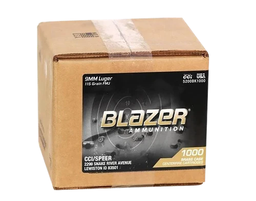 CCI Blazer Brass Loose 9mm Luger Ammo 115gr FMJ 1000 Rounds - 5200BK1000
