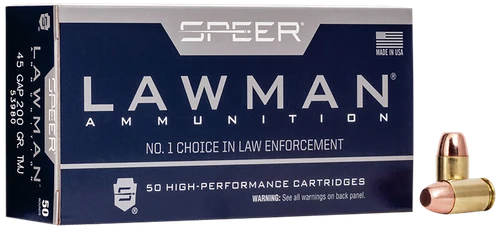 Speer Lawman Flat Nose 45 GAP Ammo 200gr TMJ 50 Rounds - 53980