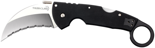 Cold Tiger Claw 3.50" Folding Hawkbill Serrated Stonewashed American S35VN - CS22KFS