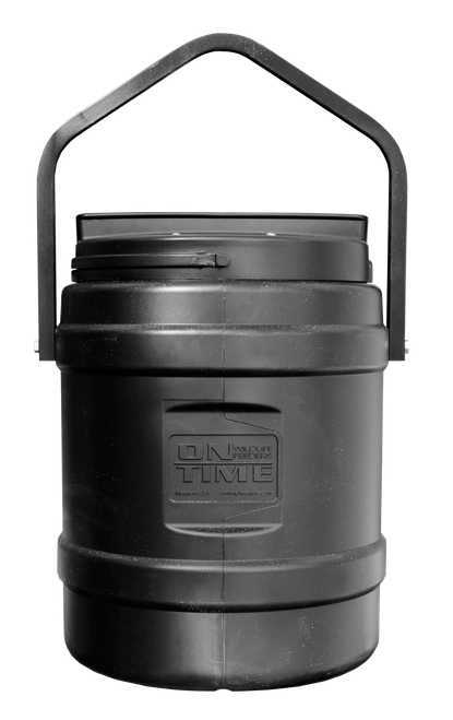 On Time Rice Bran Feeder 10 Gallon Capacity Hanging Bracket 1-6 Feeding Times with 1-30 Duration