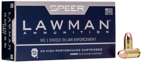 Speer Lawman 45 ACP 230gr Total Metal Jacket Flat Nose 50 Per Box/20 Case
