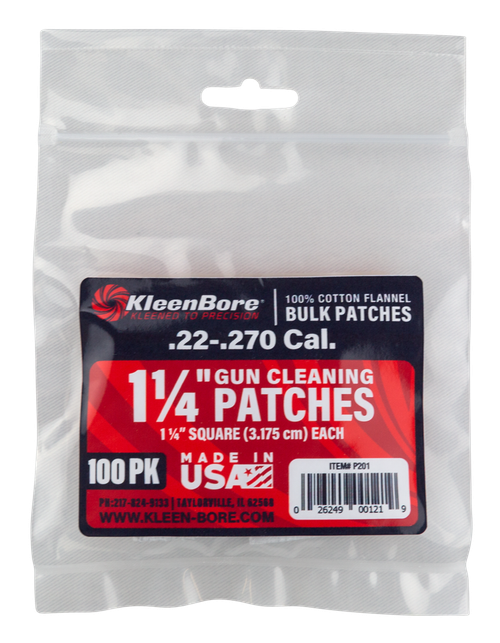 KleenBore Super Shooter .22 - .270 Cal 1.25" 100% Cotton Flannel 100 Per Pack