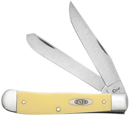 Case Trapper Folding Clip Point/Spey Plain Mirror Polished Carbon Steel Blade/Smooth Yellow Synthetic Handle