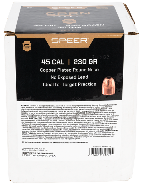 Speer Handgun 45Cal 230gr Round Nose 500