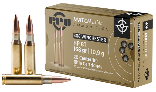 PPU Match 308Win 168gr Hollow Point Boat