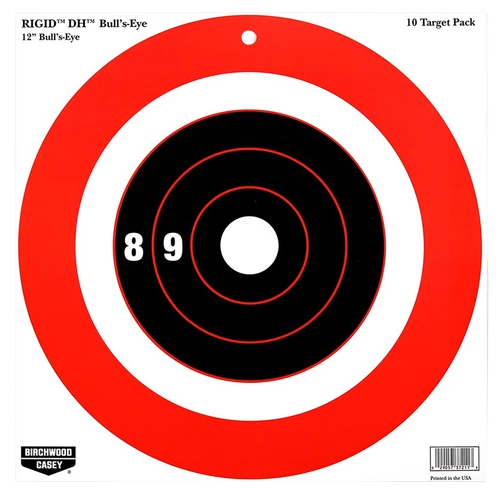 Birchwood Casey Rigid DH Bullseye Tagboard Hanging 12" x 12" Black/Orange 10 Pack