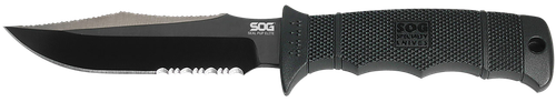 S.O.G Seal Pup Elite 4.85" Fixed Clip Point Part Serrated Hardcased TiCN AUS-8A Stainless Blade/Black w/Grip Lines Green Handle Includes Lanyard/Sheath